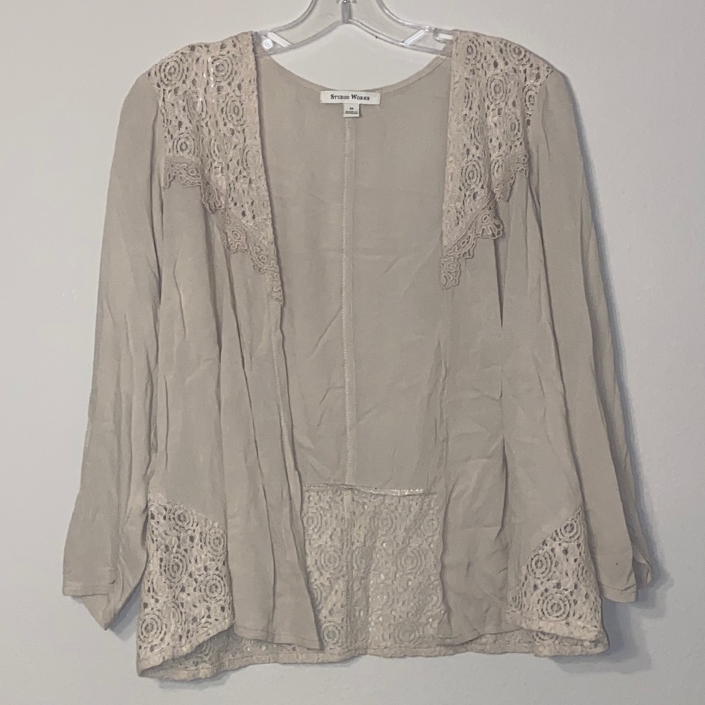 Beige Studio Works Cream Eyelet Cardigan Size Medium